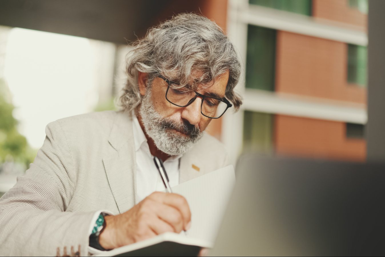 Man studying in library