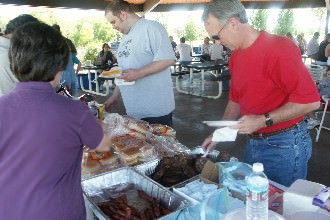 Staff and students enjoying a free lunch and fellowship.