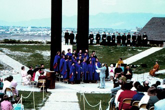 This is a convocation ceremony on a cool but beautiful day.