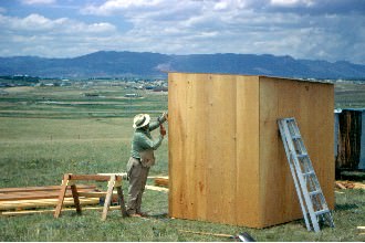The first erected building on the site was this tool shed.