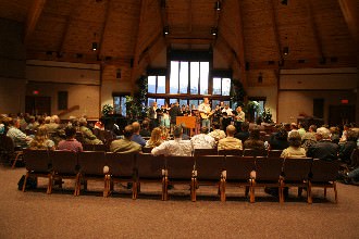 Students gather during chapel to worship.